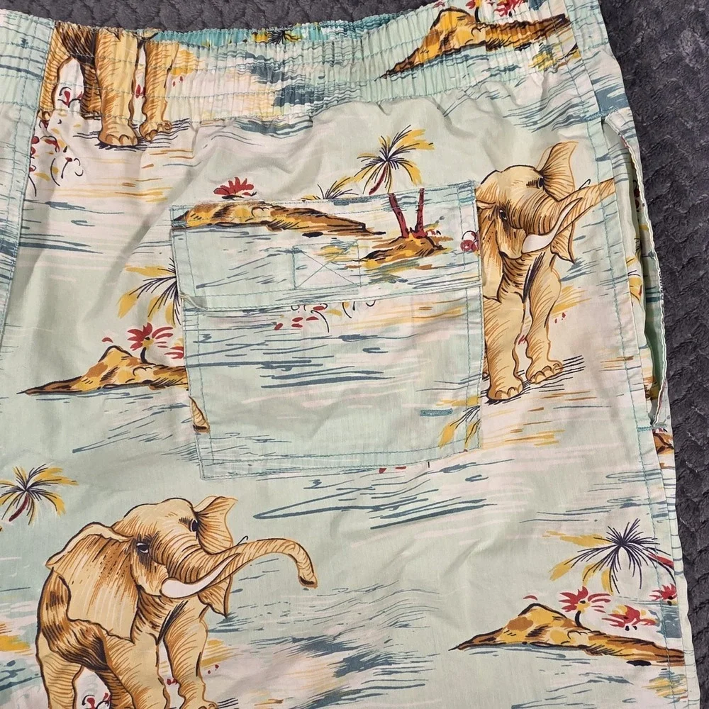Polo Ralph Lauren Mens Swim Trunks Lined Elephant Print Size XL Tropical Pockets